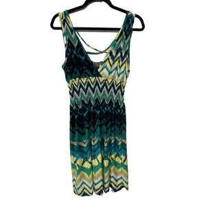 Raya Sun Vibrant Sundress Smocked Waist Surplice Geo Aztec‎ Print Summer Dress L